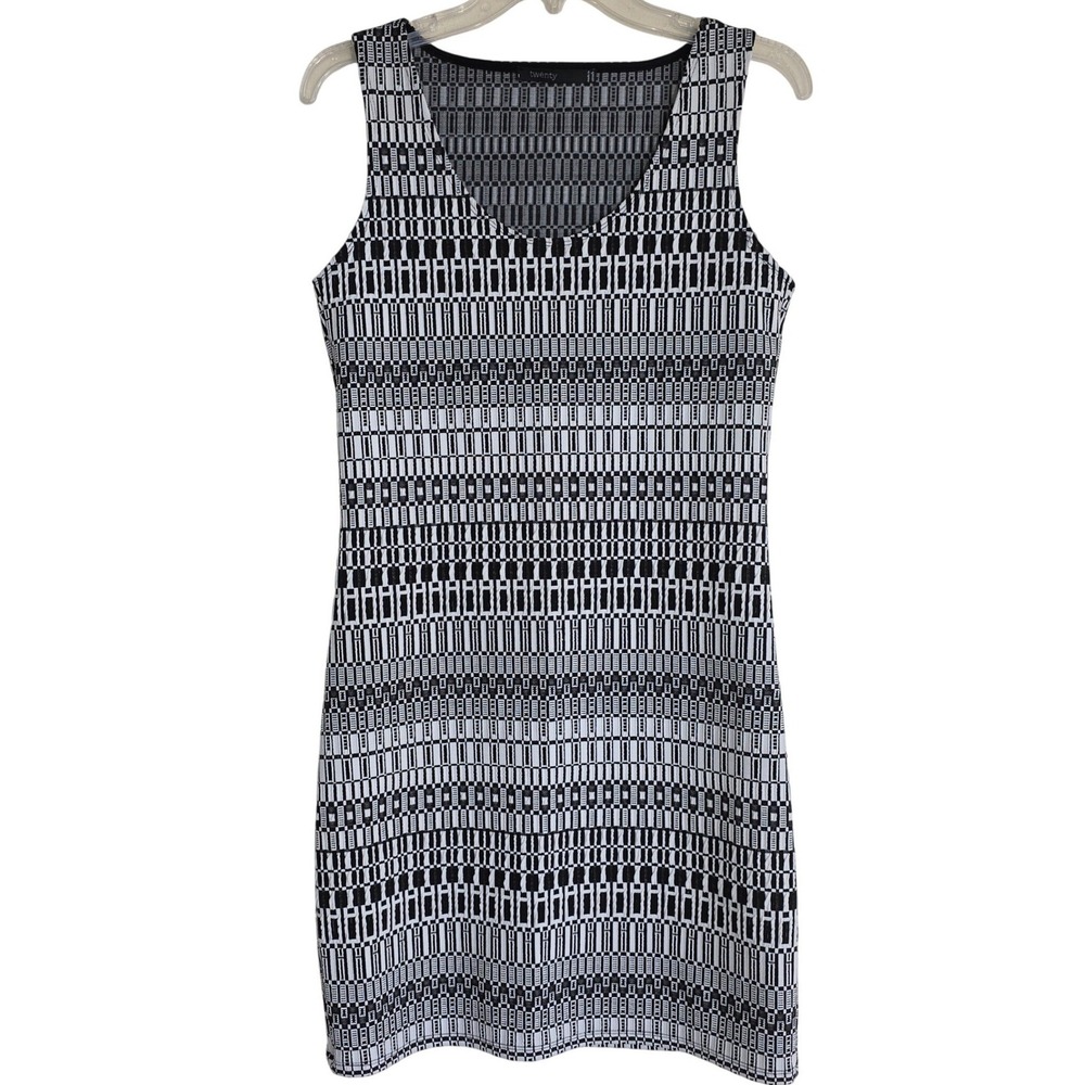 Twenty Montreal Geometric Jacquard Mini Sheath Dress Women Blk/Whi Medium EUC - Picture 2 of 6